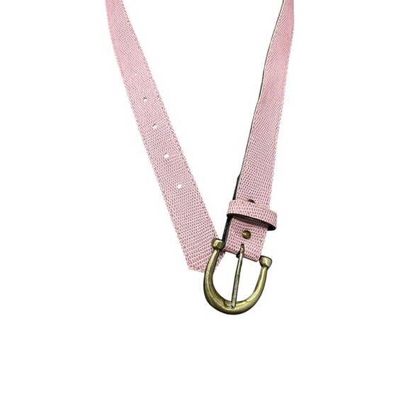 Pink Textured Leather Belt Sz 18 Adjustable Fit Single Prong Brass Buckle - Picture 2 of 8
